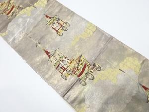 雲取りに山鉾模様織出し袋帯